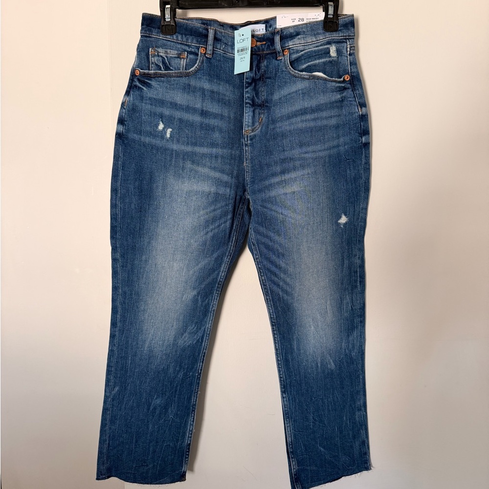 LOFT High Waist Straight Crop Jeans